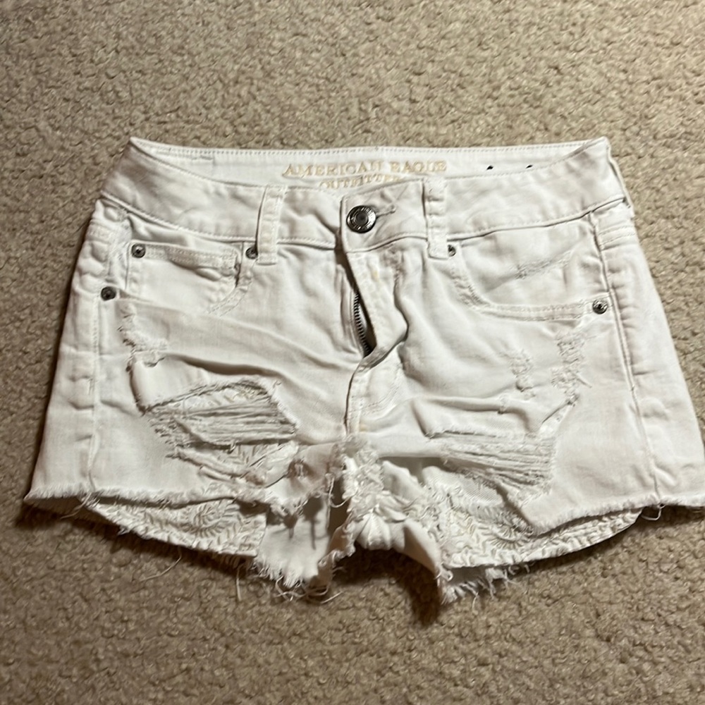 American Eagle White Jean Embroidered Shorts